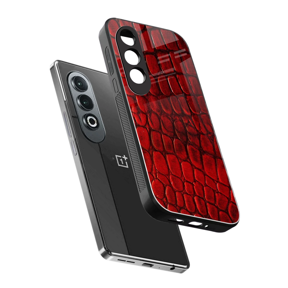 Croco Red sleek oneplus nord ce 4 cover with tempered glass back and TPU edges