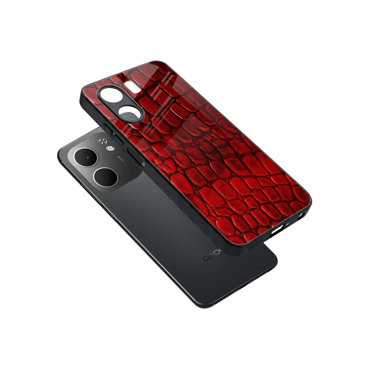Croco Red sleek oppo a5x 5g cover with tempered glass back and TPU edges