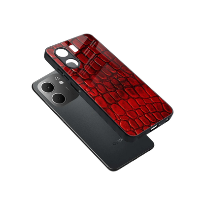 Croco Red sleek oppo a5x 5g cover with tempered glass back and TPU edges