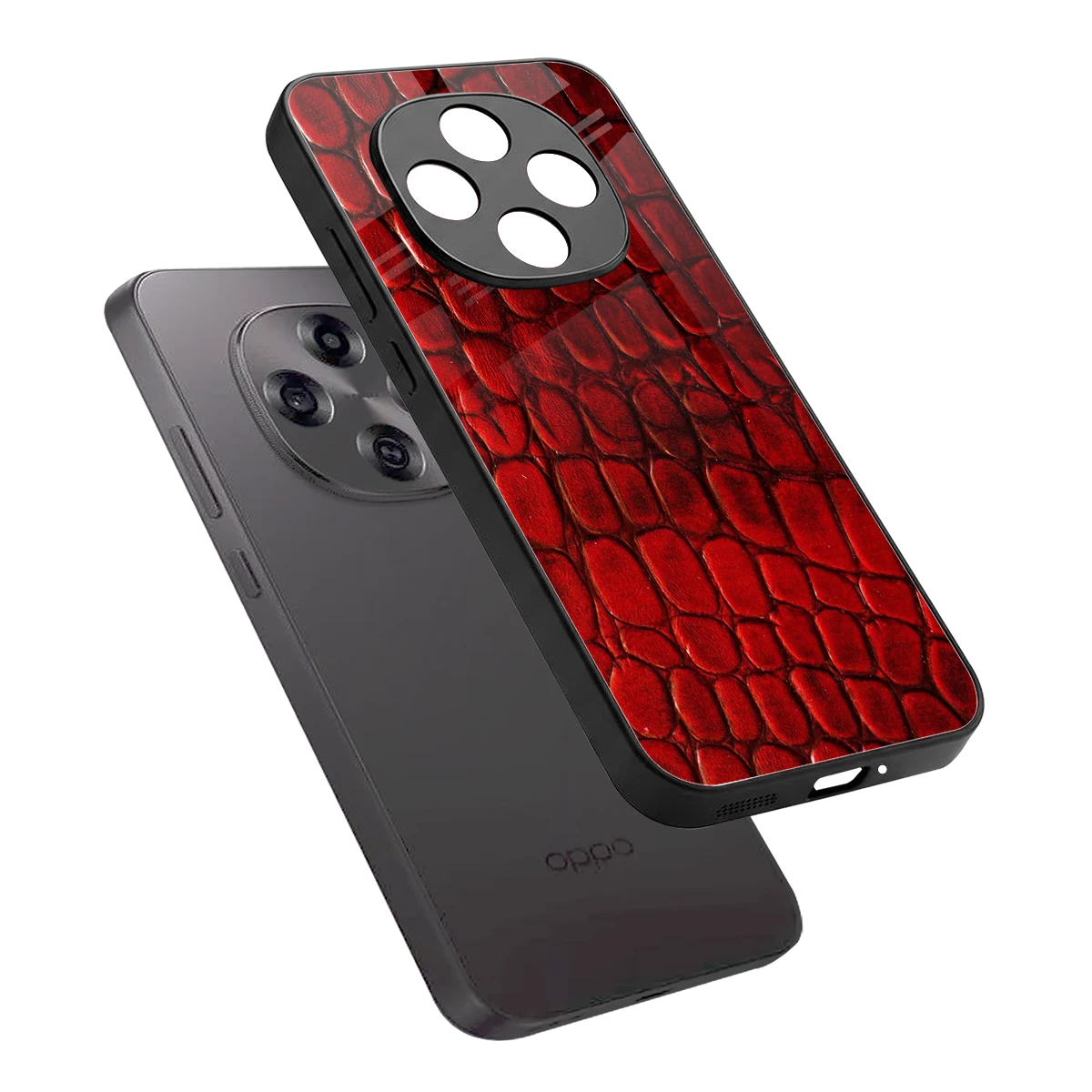 Croco Red sleek oppo f31 pro 5g cover with tempered glass back and TPU edges