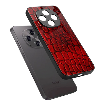 Croco Red sleek oppo f31 pro 5g cover with tempered glass back and TPU edges