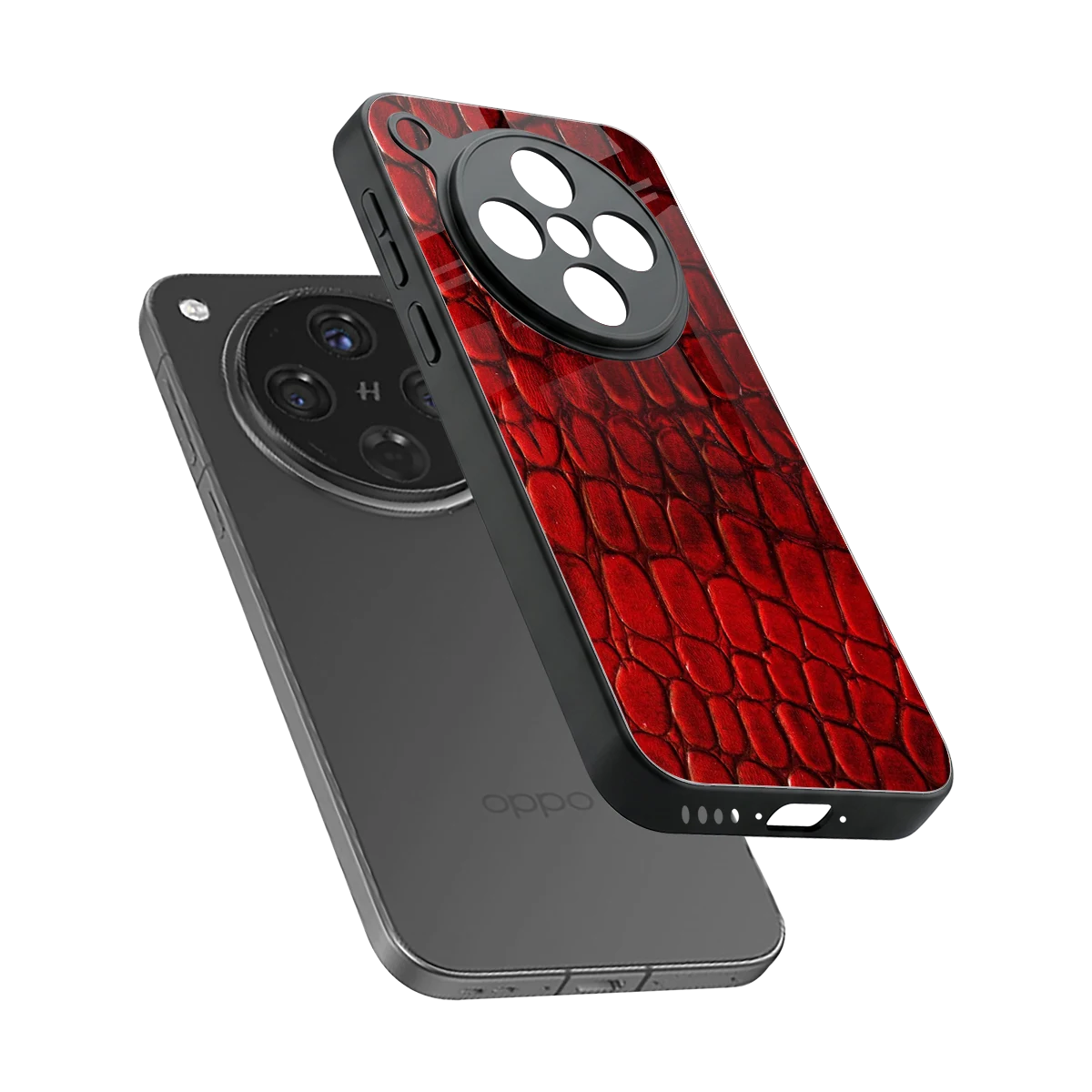 Croco Red sleek oppo find x8 cover with tempered glass back and TPU edges