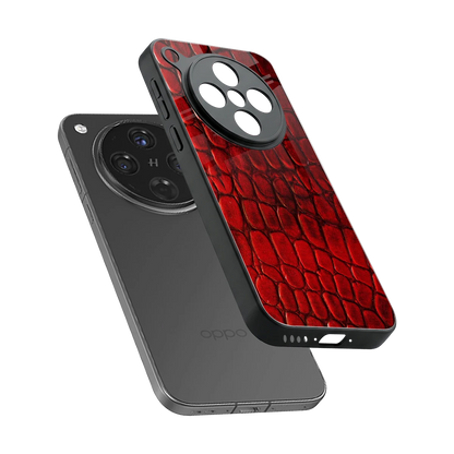 Croco Red sleek oppo find x8 cover with tempered glass back and TPU edges