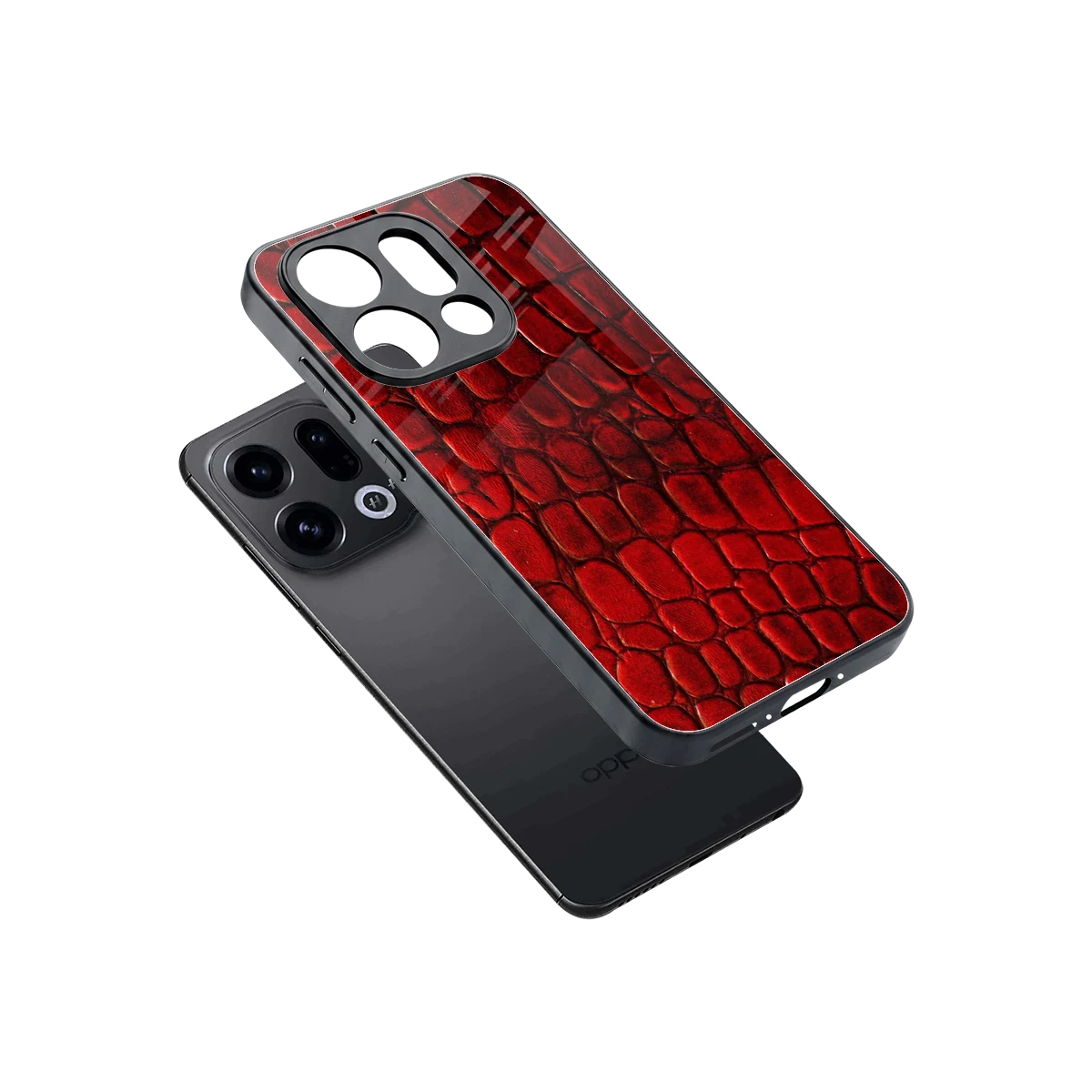 Croco Red sleek oppo find x9 cover with tempered glass back and TPU edges