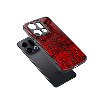 Croco Red sleek oppo find x9 cover with tempered glass back and TPU edges