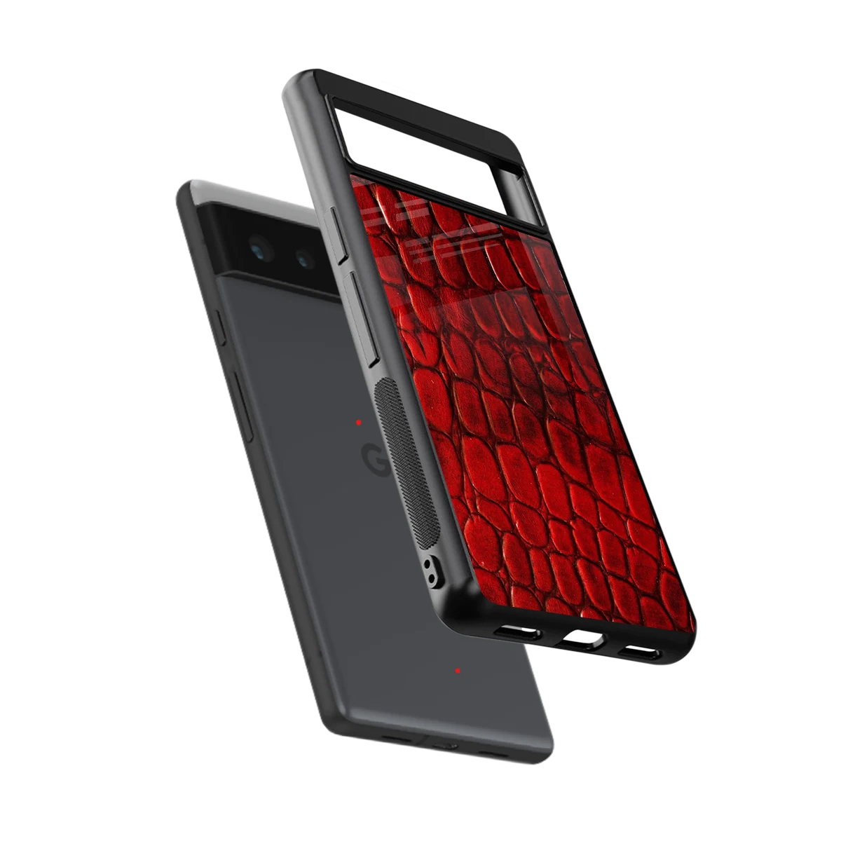 Croco Red sleek google pixel 6 cover with tempered glass back and TPU edges