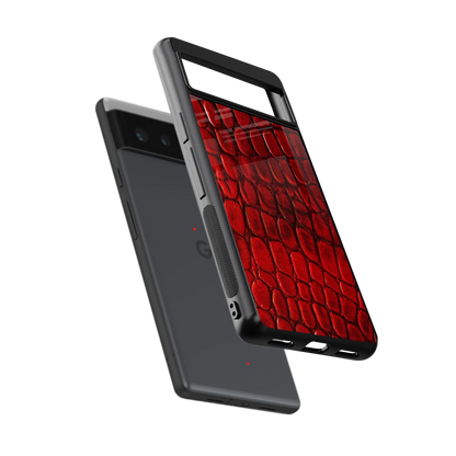 Croco Red sleek google pixel 6 cover with tempered glass back and TPU edges