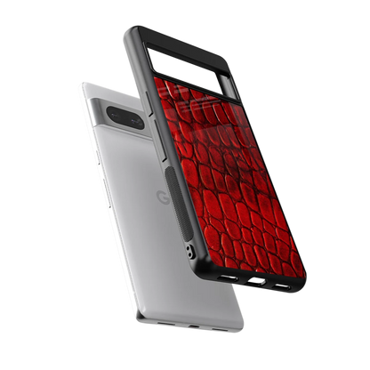 Croco Red sleek google pixel 7 cover with tempered glass back and TPU edges