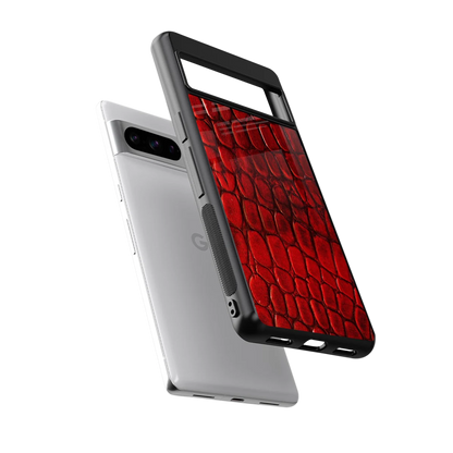 Croco Red sleek google pixel 8 pro cover with tempered glass back and TPU edges