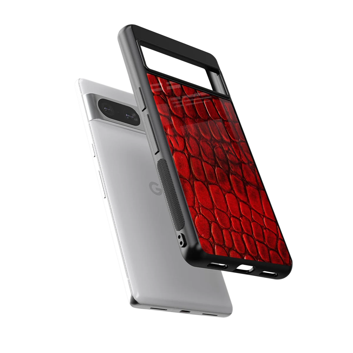 Croco Red sleek google pixel 8 cover with tempered glass back and TPU edges