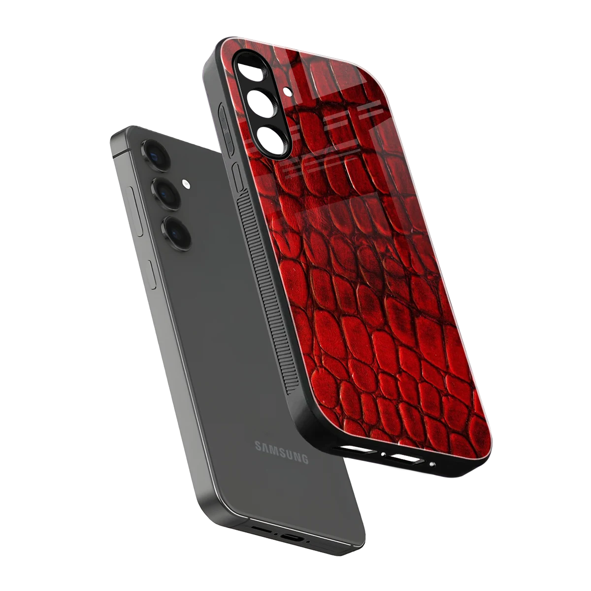 Croco Red sleek samsung galaxy a55 5g cover with tempered glass back and TPU edges