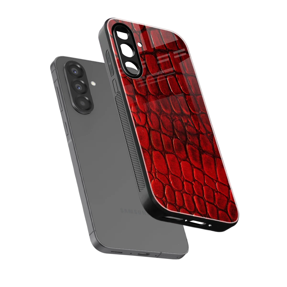 Croco Red sleek samsung galaxy a36 5g cover with tempered glass back and TPU edges