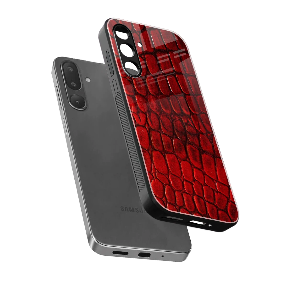 Croco Red sleek samsung galaxy m56 5g cover with tempered glass back and TPU edges