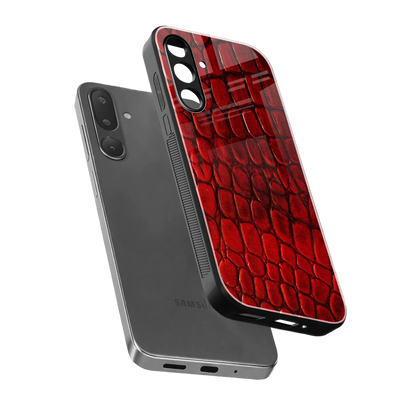 Croco Red sleek samsung galaxy m16 5g cover with tempered glass back and TPU edges