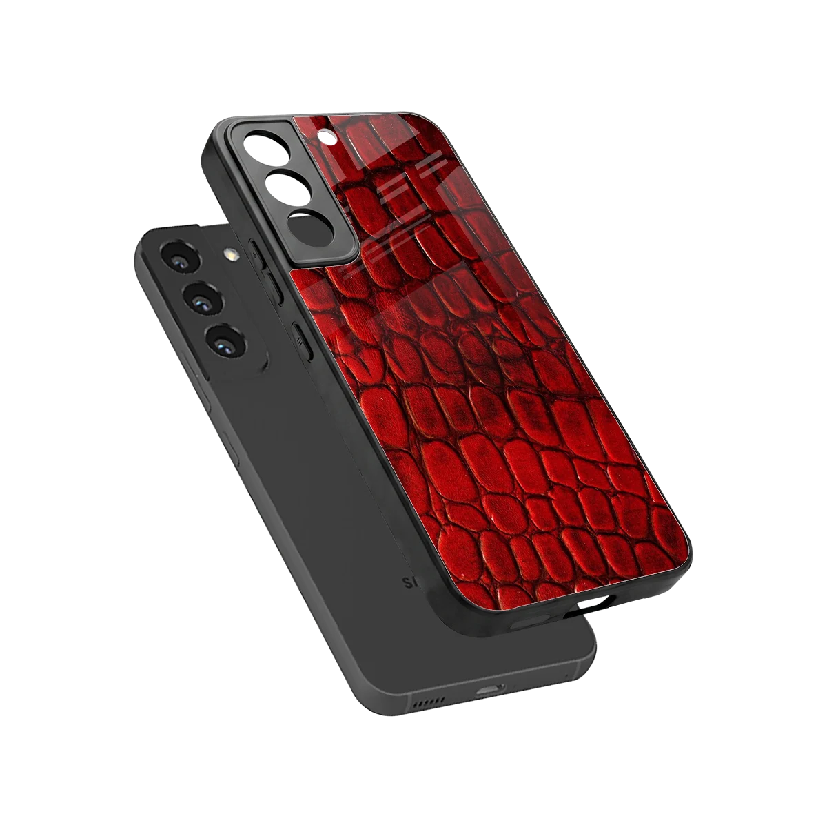 Croco Red sleek samsung galaxy s22 cover with tempered glass back and TPU edges
