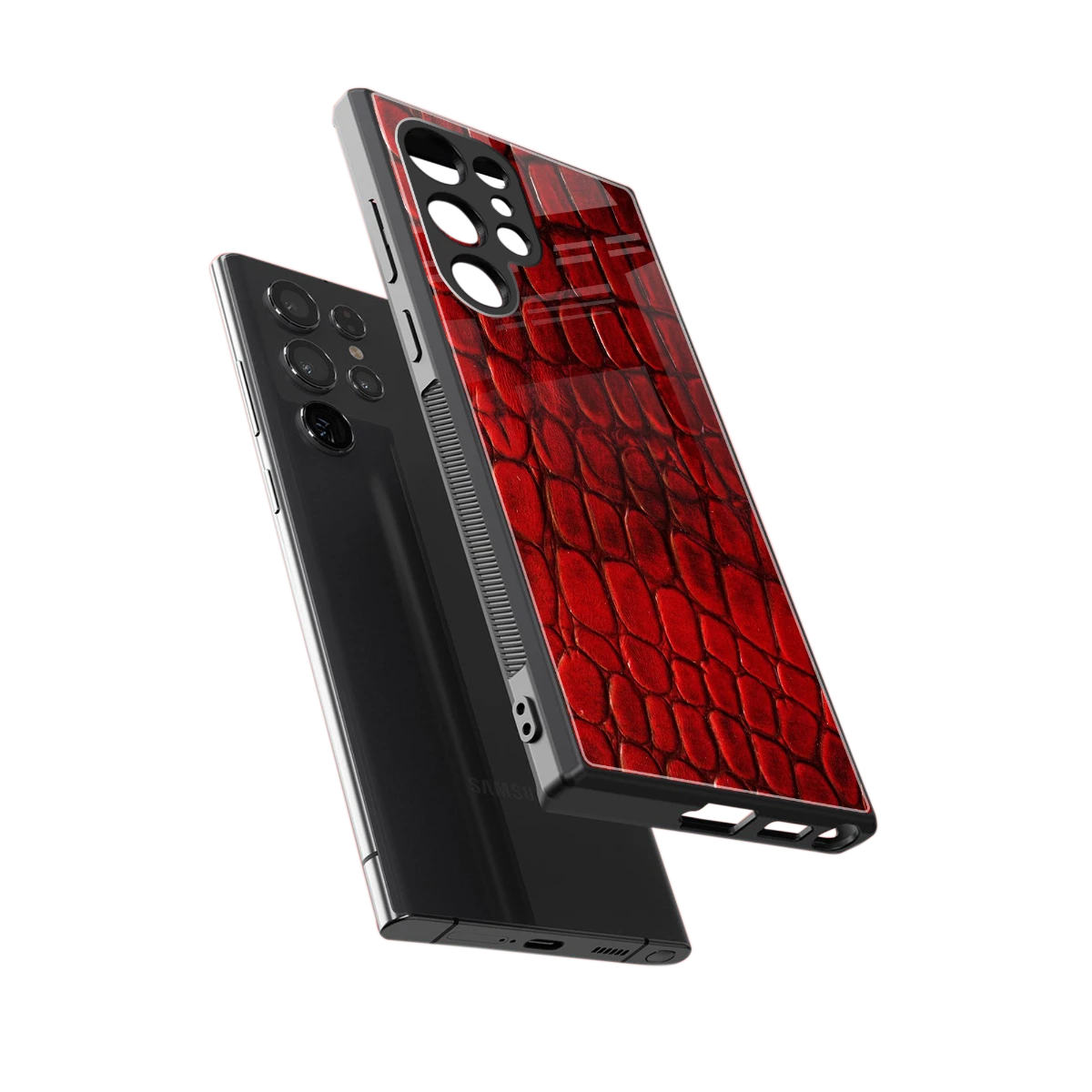 Croco Red sleek samsung galaxy s23 ultra cover with tempered glass back and TPU edges