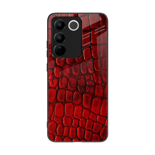 Croco Red back phone cover | glass case for vivo v27 5g