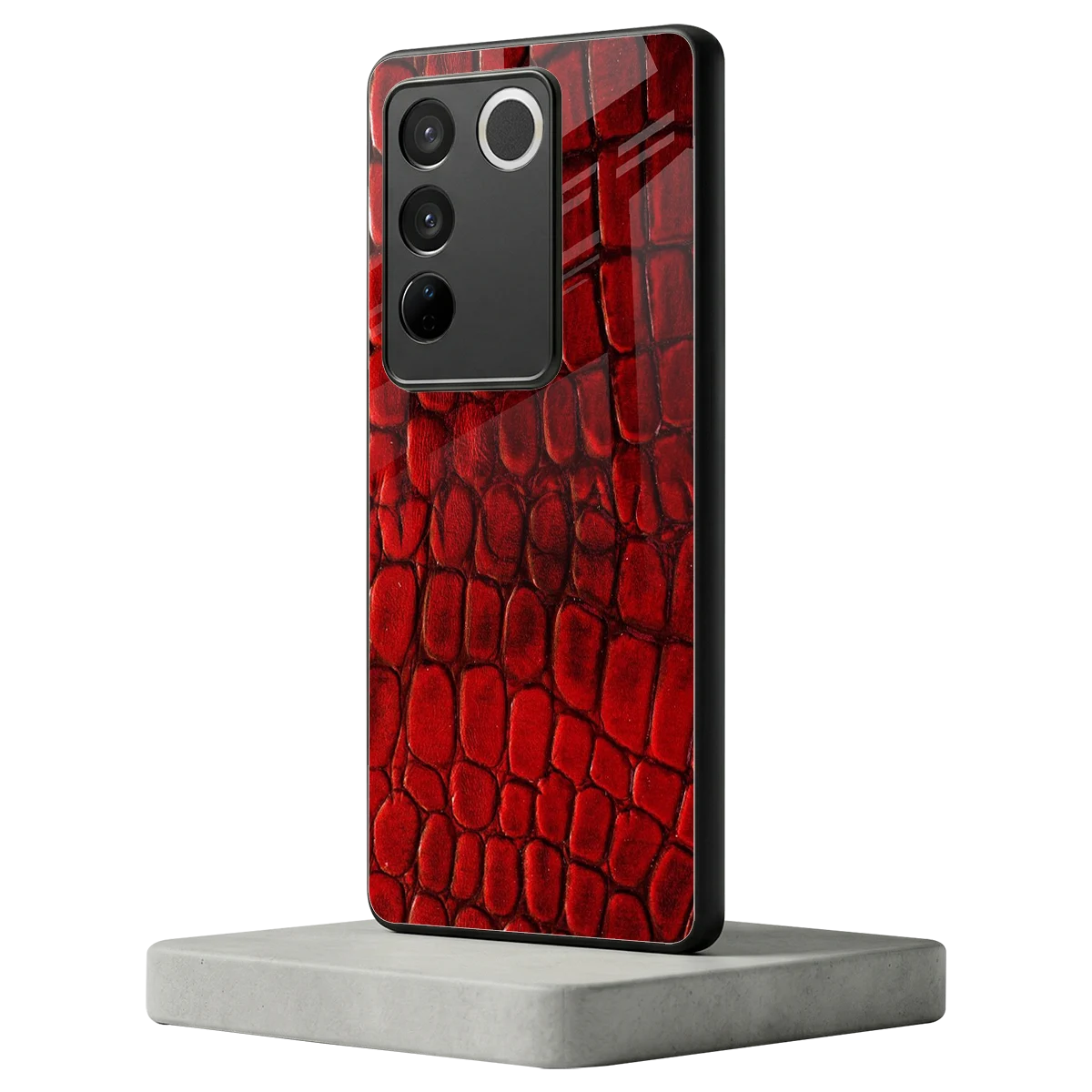 Croco Red vivo v27 5g mobile cover | shockproof glass phone case