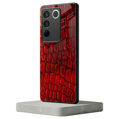 Croco Red vivo v27 5g mobile cover | shockproof glass phone case