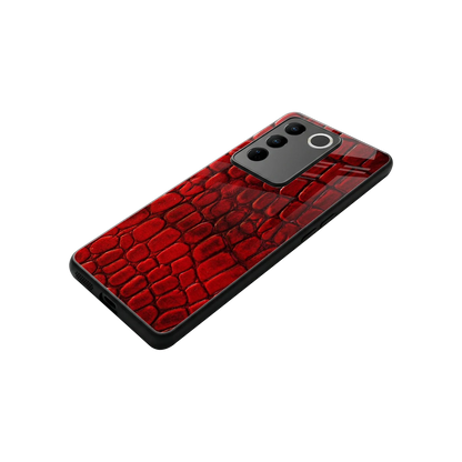 Croco Red stylish phone case for vivo v27 5g | glossy glass and slim fit