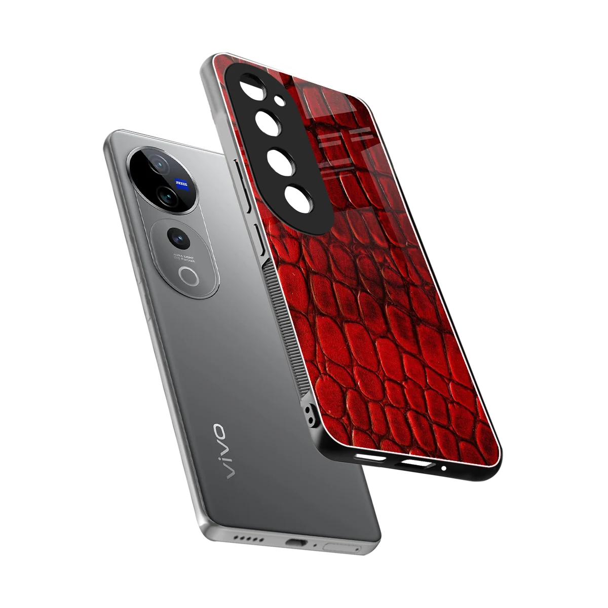 Croco Red sleek vivo v40 pro cover with tempered glass back and TPU edges