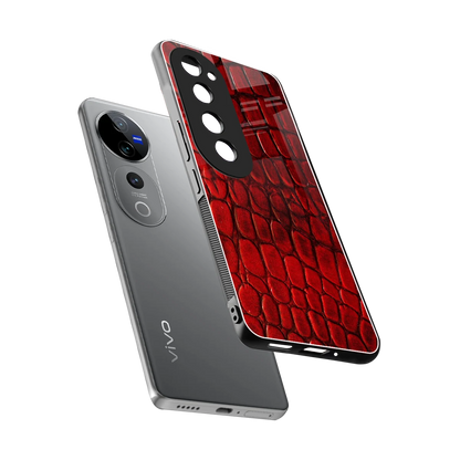 Croco Red sleek vivo v40 pro cover with tempered glass back and TPU edges