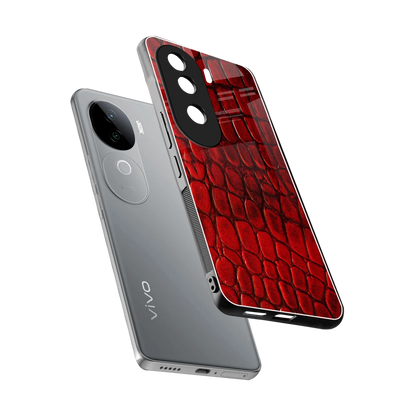 Croco Red sleek vivo v40e cover with tempered glass back and TPU edges