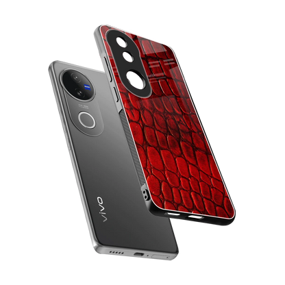 Croco Red sleek vivo v50 cover with tempered glass back and TPU edges