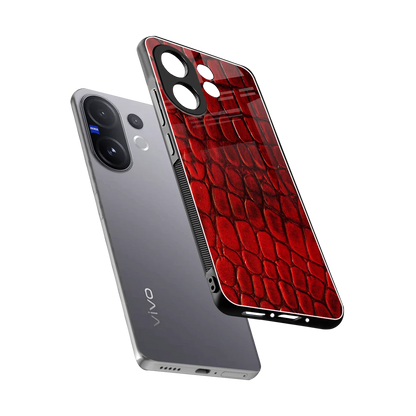 Croco Red sleek vivo v60 cover with tempered glass back and TPU edges