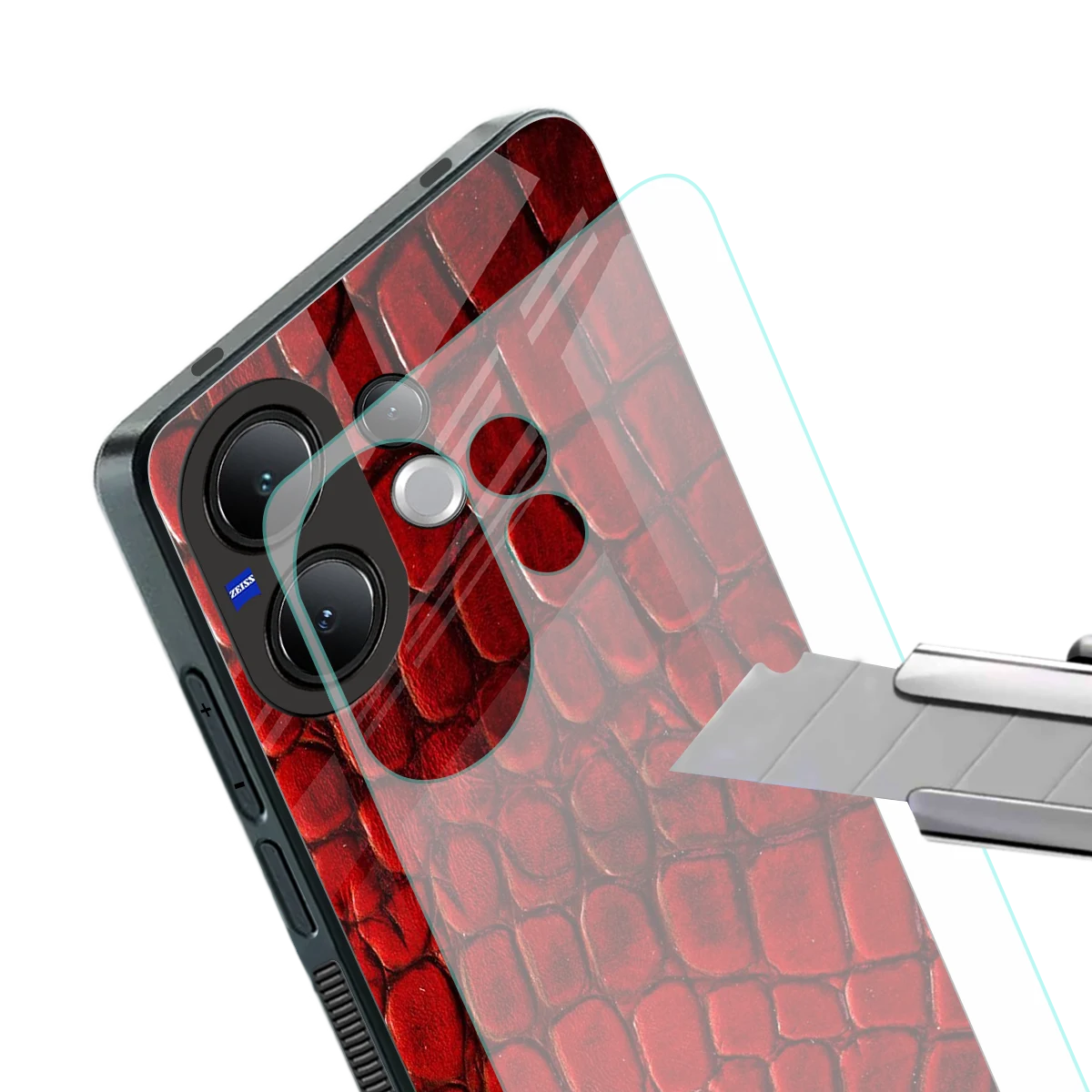 Croco Red stylish phone case for vivo v60 | glossy glass and slim fit