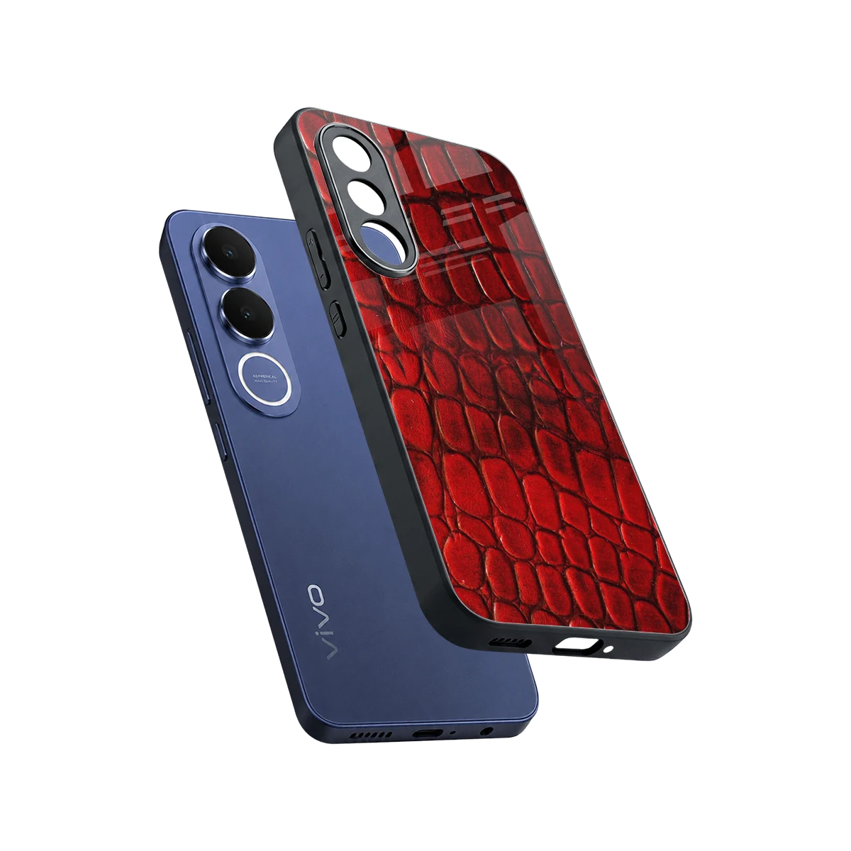 Croco Red sleek vivo v70 fe cover with tempered glass back and TPU edges