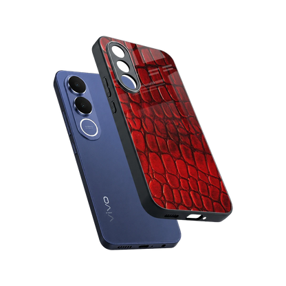 Croco Red sleek vivo v70 fe cover with tempered glass back and TPU edges