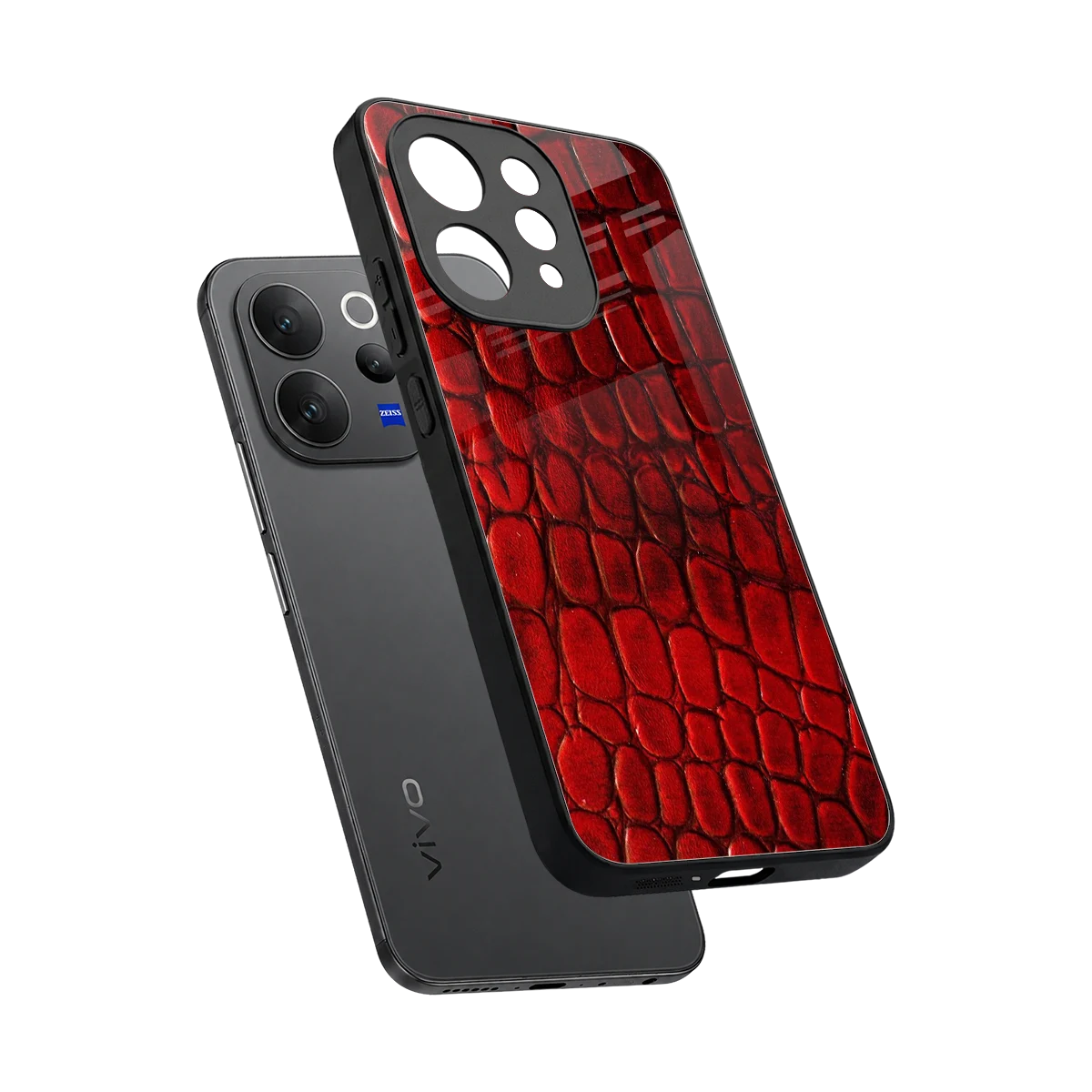 Croco Red sleek vivo v70 cover with tempered glass back and TPU edges