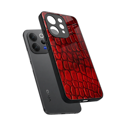 Croco Red sleek vivo v70 elite cover with tempered glass back and TPU edges