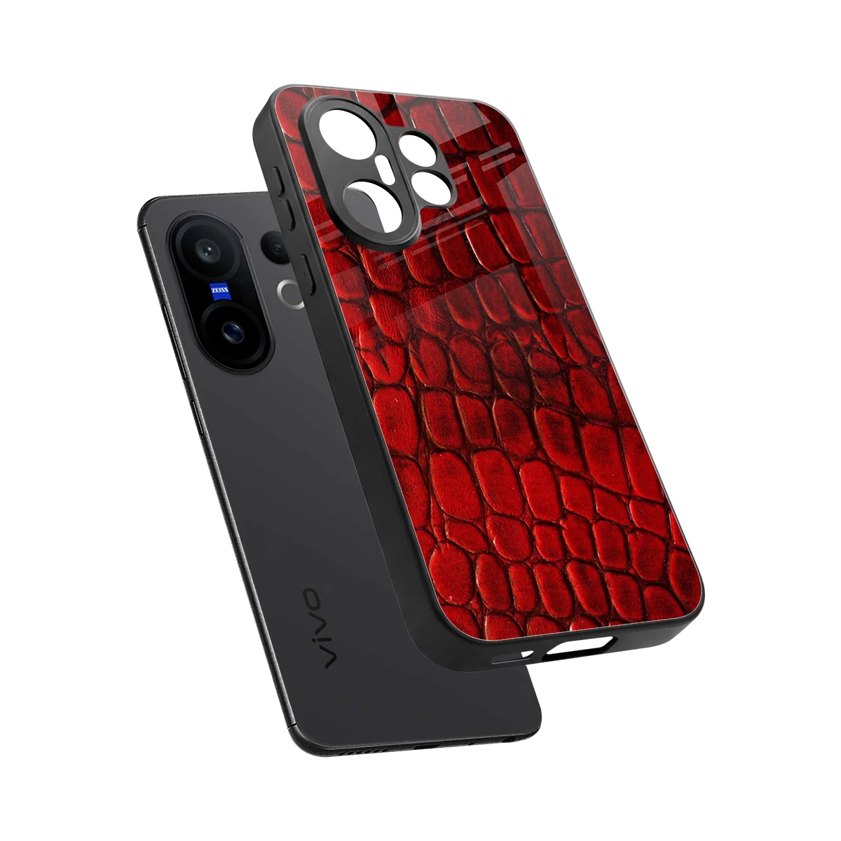 Croco Red sleek vivo x200 fe cover with tempered glass back and TPU edges