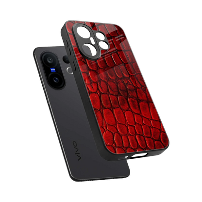 Croco Red sleek vivo x200 fe cover with tempered glass back and TPU edges
