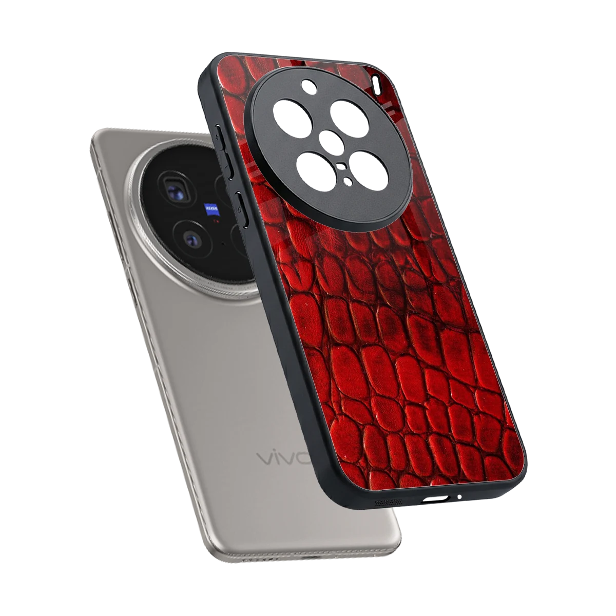 Croco Red sleek vivo x200 pro cover with tempered glass back and TPU edges