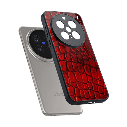Croco Red sleek vivo x200 pro cover with tempered glass back and TPU edges