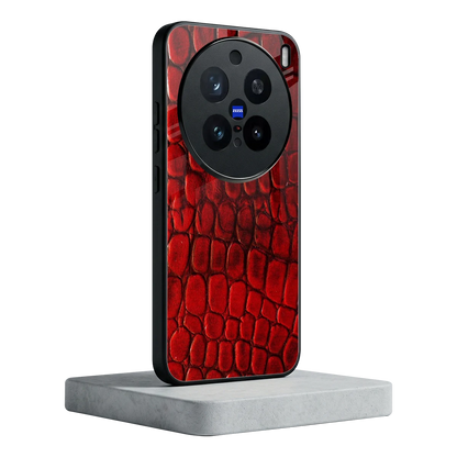 Croco Red vivo x200 pro mobile cover | shockproof glass phone case