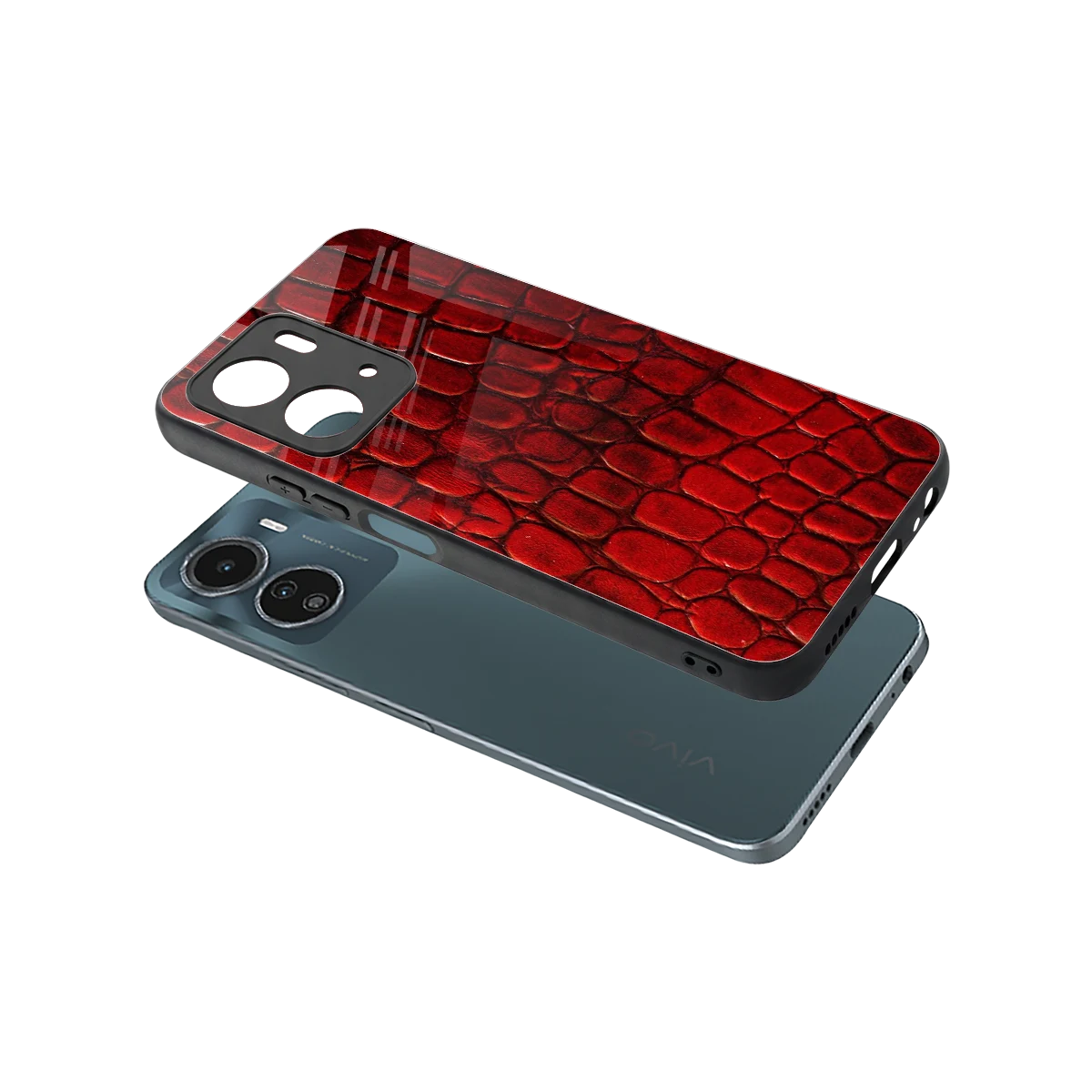 Croco Red sleek vivo y16 cover with tempered glass back and TPU edges