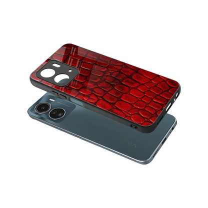 Croco Red sleek vivo y16 cover with tempered glass back and TPU edges