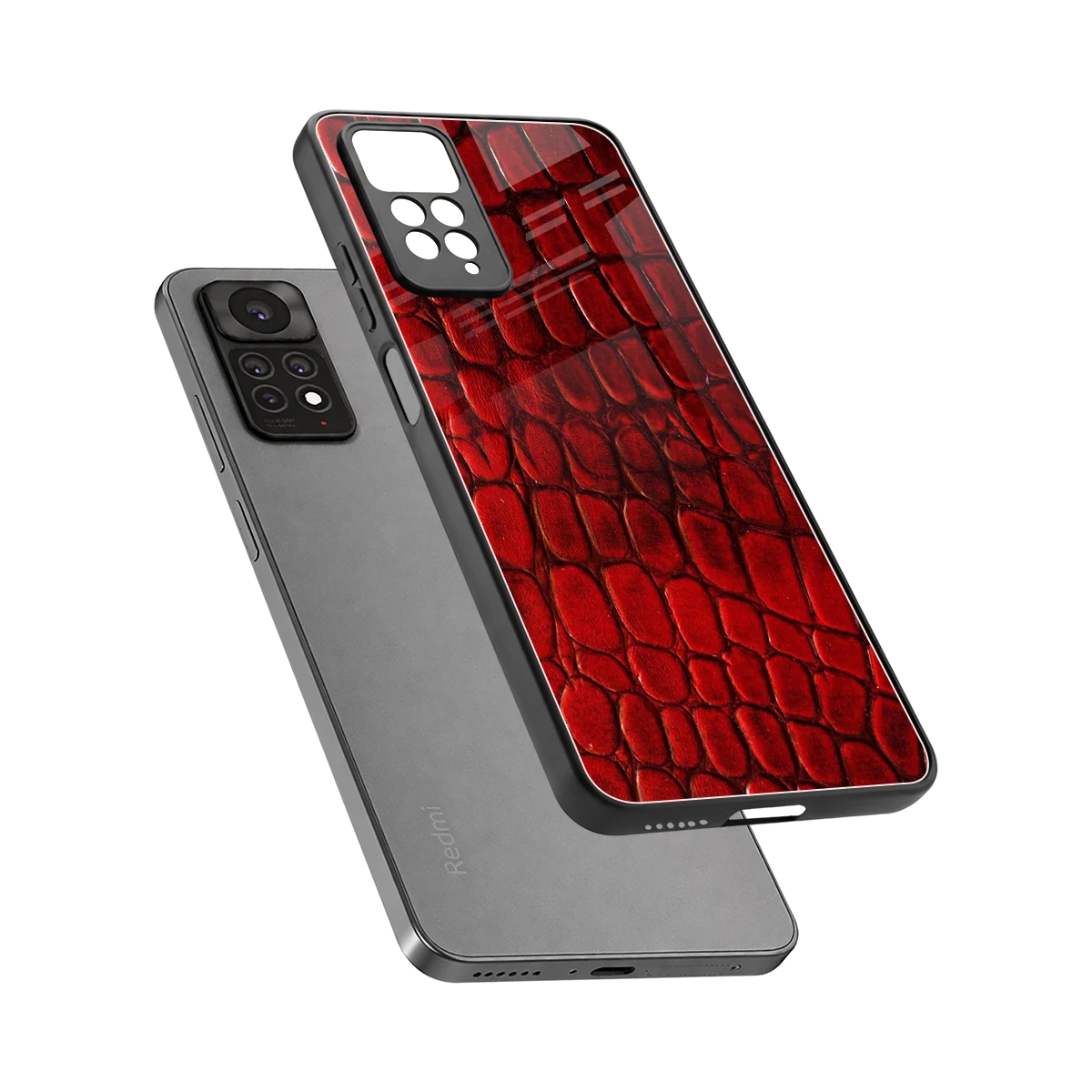 Croco Red sleek redmi note 11 pro cover with tempered glass back and TPU edges