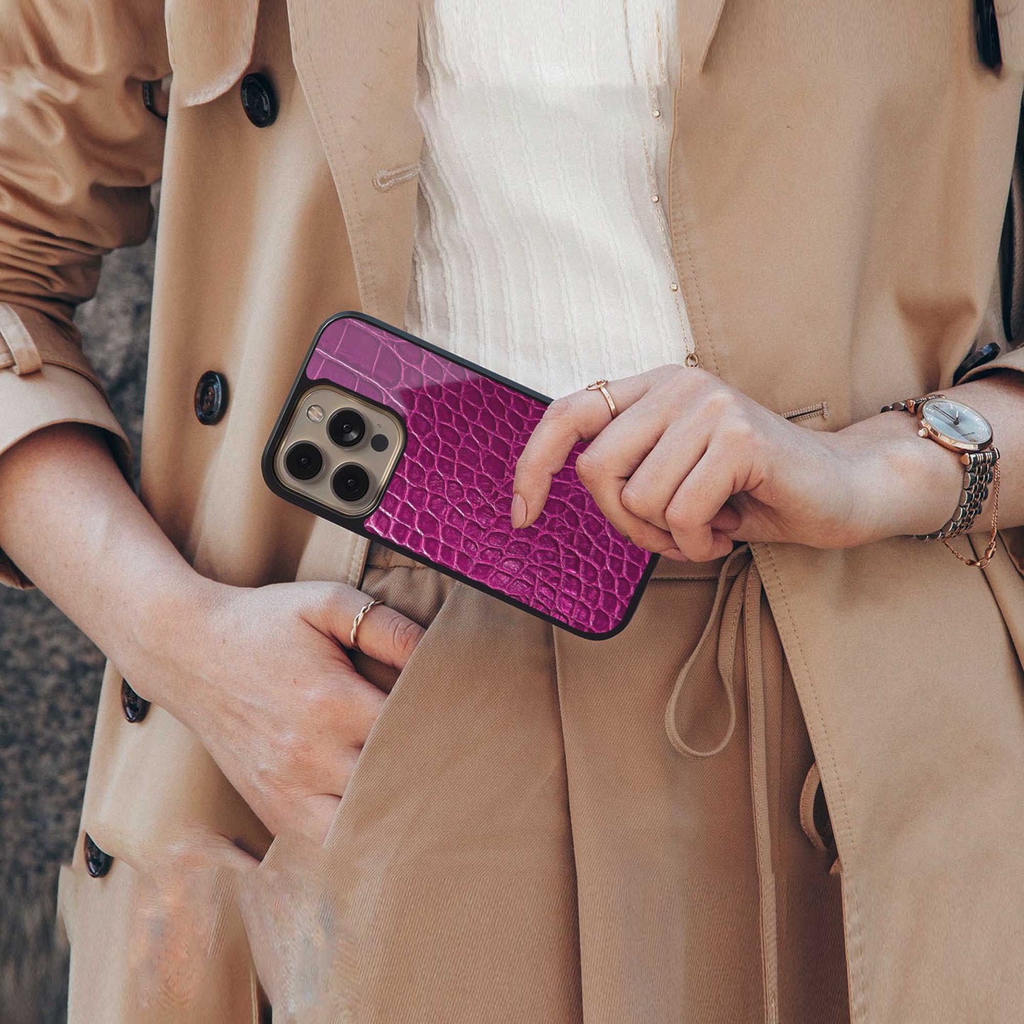 Croco Pink Phone Case for Iphone 16 | Glass Case
