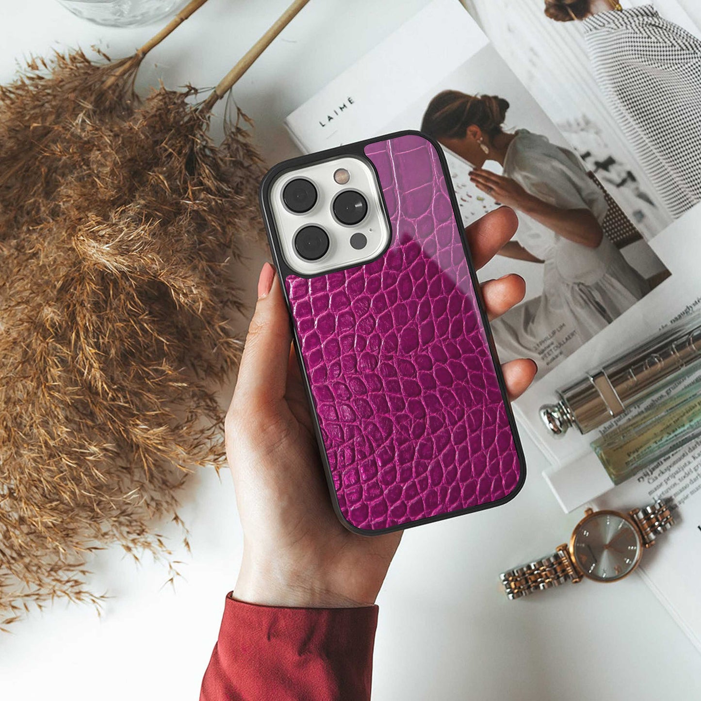 Croco Pink Phone Case for Iphone 16 | Glass Case