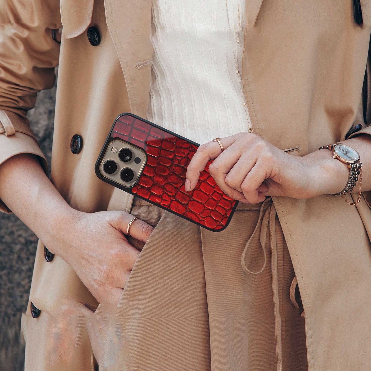 Croco Red Phone Case for Iphone 16 | Glass Case