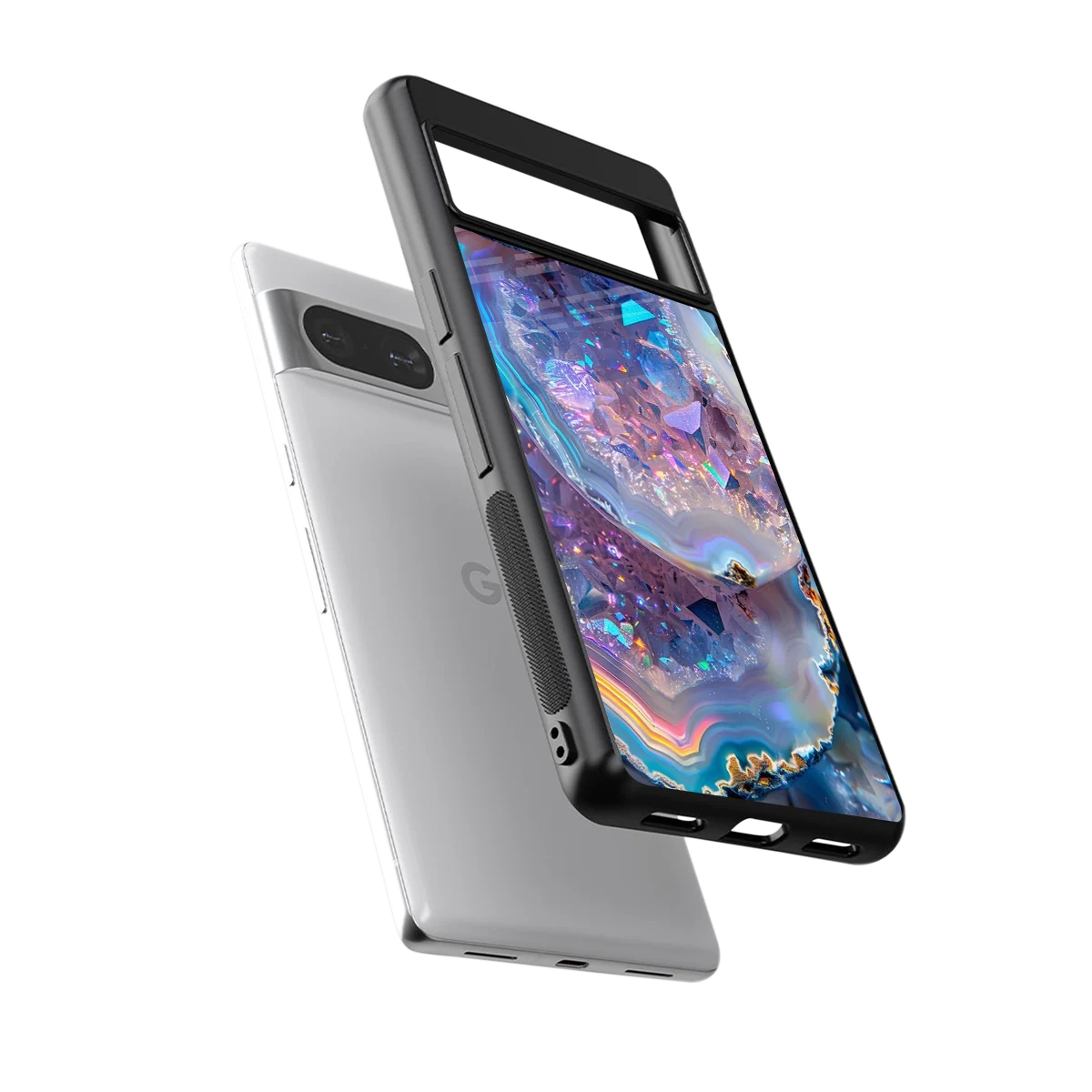Crystal Veil sleek google pixel 8 cover with tempered glass back and TPU edges