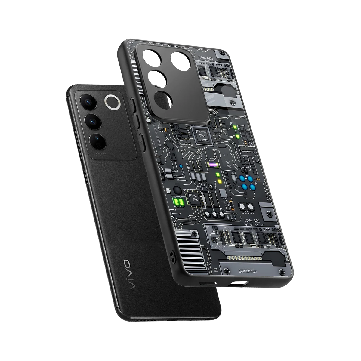 Cybercore sleek vivo v27 5g cover with tempered glass back and TPU edges