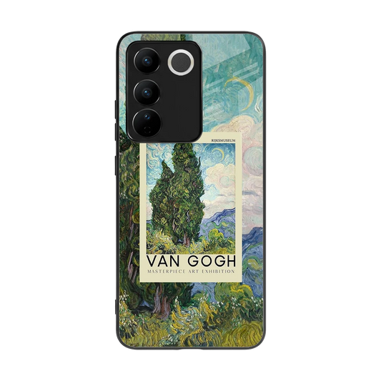 Cypresses back phone cover | glass case for vivo v27 5g