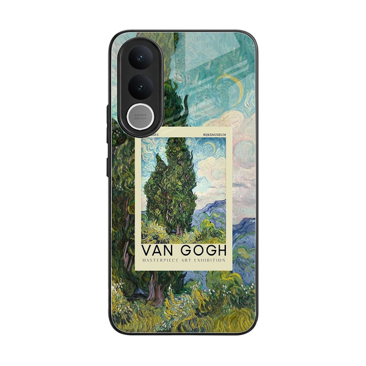 Cypresses back phone cover | glass case for vivo v70 fe