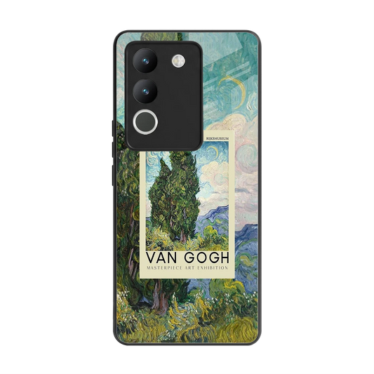 Cypresses back phone cover | glass case for vivo y200 5g